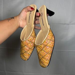 Women's Cream and Gold Mules